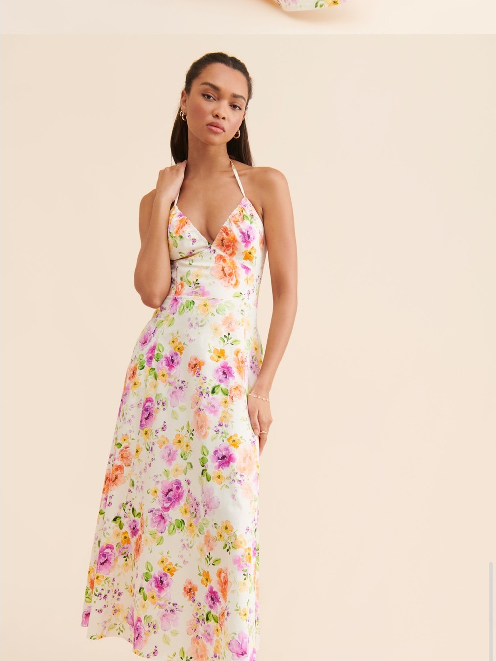 Favorite Daughter Floral Halter Slip Dress in Ivory and Multicolor